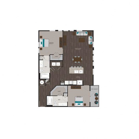 Floor plan for 2 beds, 2 baths, 1310 sqft